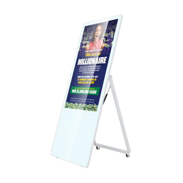 Totem vidéo pliable 43'' blanc. FULL HD. 500 cd indoor