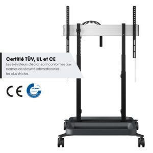 Support mobile motorisé assisté électriquement pour écran interactif 75", réglable en hauteur motorisé (jusqu'à 1000mm)