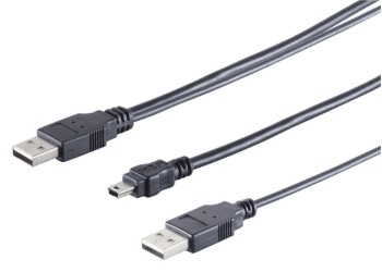Cordon USB 2.0 en Y AA / Mini USB 1.00m