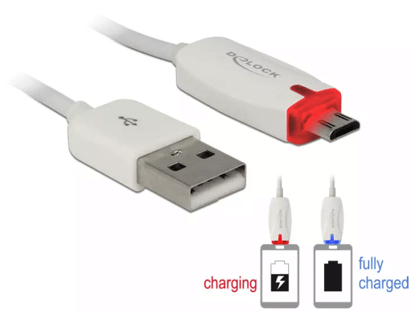 Cordon USB2.0 A vers Micro USB 1.00m, avec témoin de charge