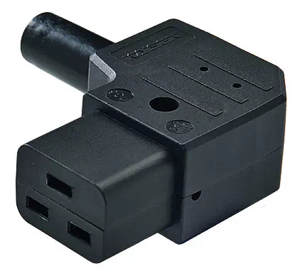 Fiche électrique C19 femelle coudé 90° D - Noir