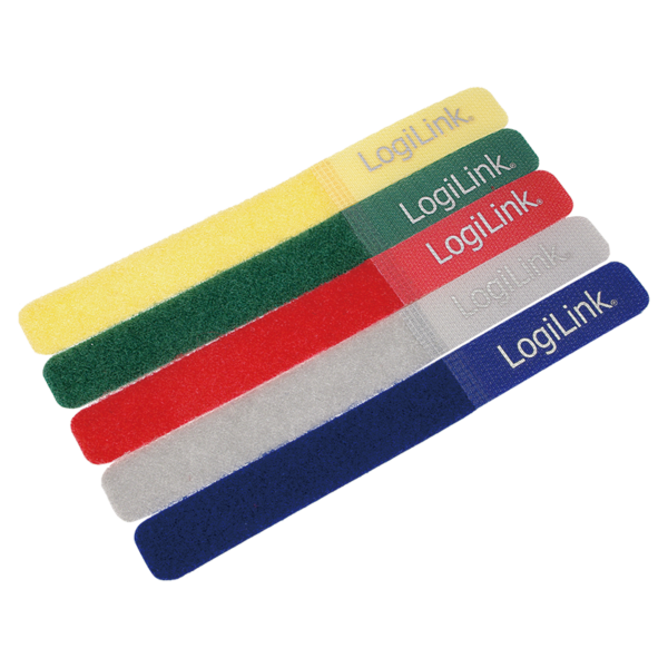 Lot de 5 colliers auto-agrippant 180 x 20 mm - couleurs