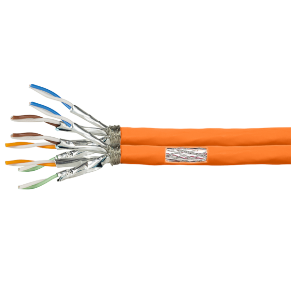 Câble 2x4 paires Cat 7A S/FTP Rigide LSOH Bobine Orange
