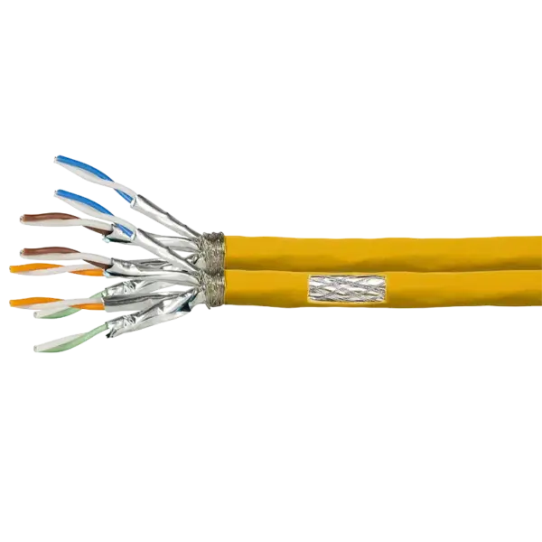 Câble 2x4 paires Cat 7A S/FTP Rigide LSOH Jaune Bobine de 50m - CPV0075