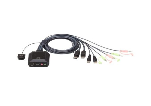 Aten CS22DP Mini-Switch KVM 2 ports DisplayPort, câbles intégrés
