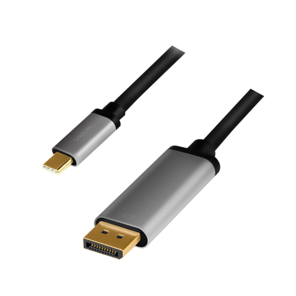 Cordon USB Type-C, C/M vers DP/M, 4K, alu, noir/gris, 1.80m
