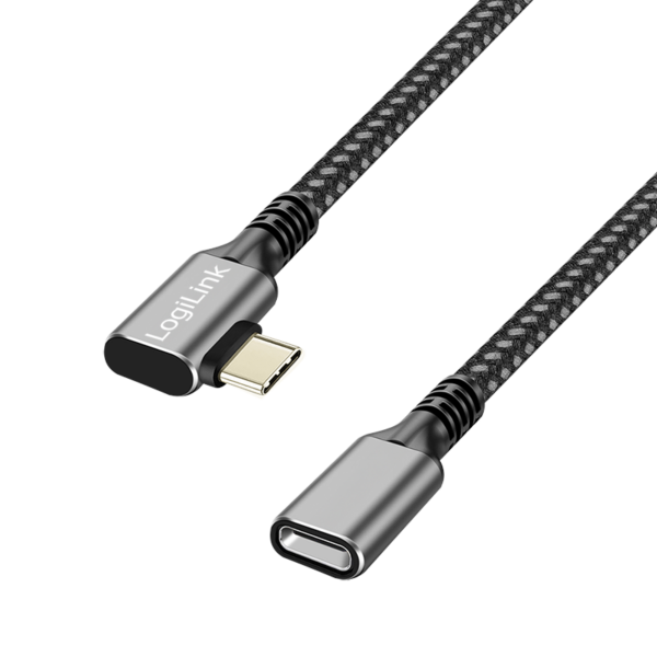 Rallonge USB3.2 Type-C M coudé /F, PD, alu, Noir/Gris