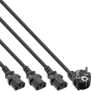 Cordon secteur triple 3x C13 1.80m - Noir