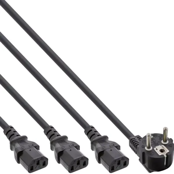 Cordon secteur triple 3x C13 1.80m - Noir